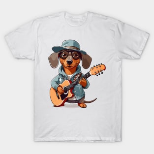 Dachshund Playing Guitar T-Shirt